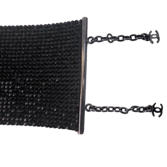 Vintage CHANEL Black Swarovski Crystal Mesh Bracelet 1998 - Picture 8 of 12